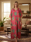 Women’s Blush Pink Floral Palm Maxi Kaftan – Handmade Bohemian Caftan Dress L-2X