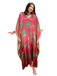  Women's Blush Pink Floral Palm Maxi Kaftan – Handmade Bohemian Caftan Dress L-2X