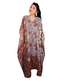  Women's Orange Floral Palm Maxi Kaftan – Handmade Bohemian Caftan Dress , L-2X