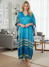 Women’s Blue Lotus Silk Maxi Kaftan – Handmade Bohemian Beach Caftan Dress L-2X