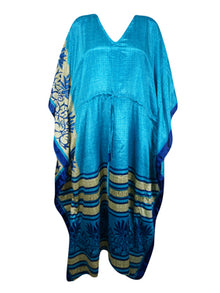  Blue Lotus Silk Caftan, Boho Style Maxi Kaftan Gift L-2X
