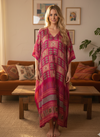 Women’s Hot Pink Floral Palm Maxi Kaftan – Handmade Bohemian Beach Caftan Dress ,L-2X