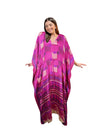 Women's Hot Pink Floral Palm Maxi Kaftan – Handmade Bohemian Caftan Dress for Beachwear,L-2X