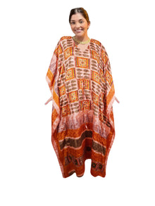  Women's Pink Leaf Print Palm Maxi Kaftan – Handmade Bohemian Caftan Dress L-2X