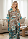 Women's Brown & Beige Floral Palm Maxi Kaftan – Handmade Bohemian Caftan L-2X