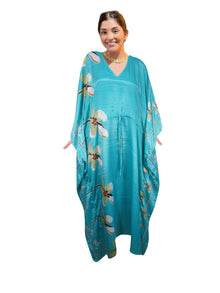  Women's Sky Blue Summer Daisies Maxi Kaftan – Handmade Bohemian Caftan L-2X