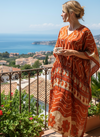 Women’s Orange & Beige Floral Palm Boho Maxi Kaftan – Handmade Flowy Caftan Dress L-2X