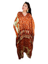 Women's Orange & Beige Floral Palm Boho Maxi Kaftan – Handmade Flowy Caftan L-2X