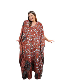  Women's Russet Floral Mosaic Boho Maxi Kaftan – Handmade Flowy Caftan Dress L-2X