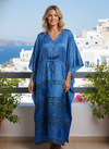 Women’s Violet Blue Floral Silk Maxi Kaftan – Handmade Boho Beach Caftan Dress  L-2X