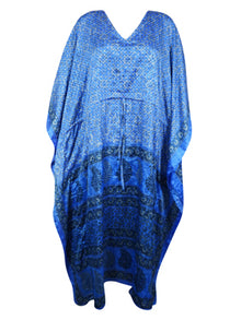  Boho Beach Kaftan Violet Blue Floral Silk Caftans  L-2X