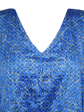 Boho Beach Kaftan Violet Blue Floral Silk Caftans  L-2X