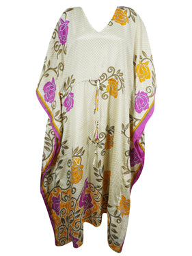 Boho Beach Kaftan, Summer Yellow, Pink Roses Caftan L-2X