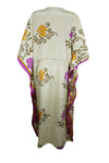 Boho Beach Kaftan, Summer Yellow, Pink Roses Caftan L-2X