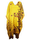 Boho Beach Kaftan, Tuscan Yellow Floral Silk Caftan,L-2X