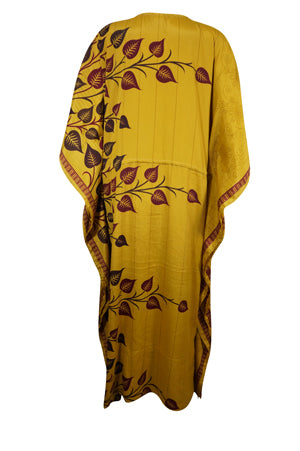 Boho Beach Kaftan, Tuscan Yellow Floral Silk Caftan,L-2X