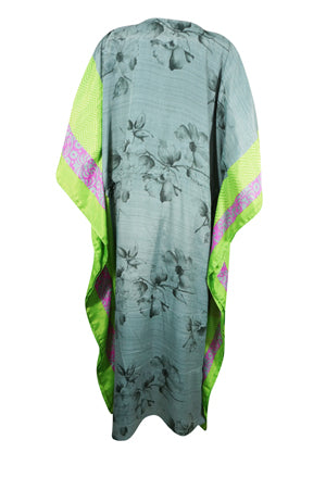 Boho Beach Maxi Dress Kaftan Gray Green Silk Kaftan, L-2X