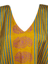 Beach Coverup Maxi Kaftan Yellow Floral Silk Caftan Dress, L-2X