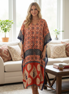 Women’s Fire Orange Paisley Maxi Kaftan – Boho Beach Caftan Dress for Summer & Resort Wear L-2X