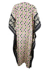 Women Boho Beach Kaftan Black, Beige Leaf Maxi Caftan L-2X