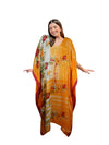 Women's Tangerine Floral Maxi Kaftan – Boho Eco-Chic Beach Caftan Dress L-2X