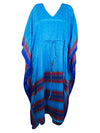 Women Boho Beach Kaftan, Tufts Blue Maxi Silk Kaftan, L-2X