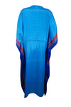 Women Boho Beach Kaftan, Tufts Blue Maxi Silk Kaftan, L-2X