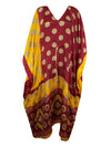 Women Boho Beach Kaftan, Red, Yellow, Maxi Caftan,  L-2X