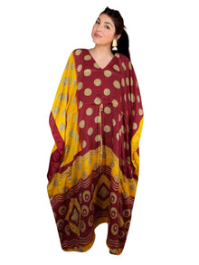  Women's Red & Yellow Maxi Kaftan – Vibrant Boho Beach Caftan for Resort Wear Summer L-2X