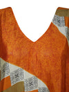 Women Boho Beach Kaftan, Tiger Orange Silk Maxi Kaftan L-2X