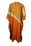 Women Boho Beach Kaftan, Tiger Orange Silk Maxi Kaftan L-2X