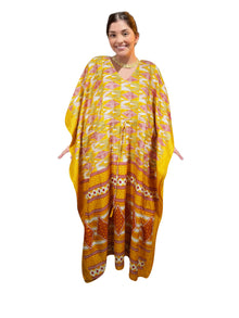  Women's Yellow & Orange Maxi Kaftan – Boho Beach Caftan L-2X