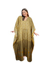 Women's Golden Floral Maxi Kaftan – Boho Chic Beach Caftan , L-2X