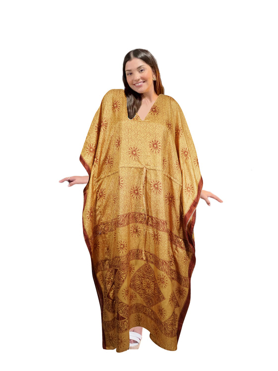 Women Boho Beach Kaftan, Marmalade Orange Maxi Caftan,  L-2X