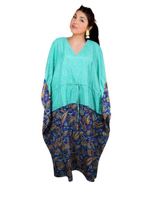  Women Boho Beach Kaftan, Sea Green, Blue Maxi Caftan,L-2X