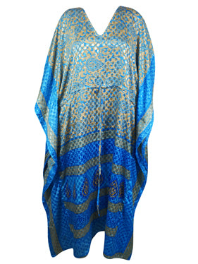 Women Boho Beach Maxi Kaftan Dark Blue, Dot Caftan,L-2X