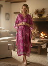 Women’s Magenta Pink Floral Maxi Kaftan – Boho Beach Caftan Dress, L-2X
