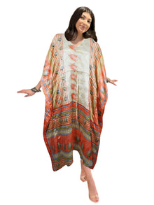  Women's Peach & Orange Maxi Kaftan – Boho Beach Cover-Up Dress  L-2X