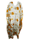 Women Boho Eco Chic Beach Orange, Floral White Maxi Caftan L-2X