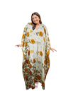Women's Orange & White Floral Maxi Kaftan – Boho Eco-Chic Beach Dress L-2X