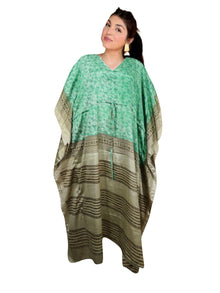  Women's Mint Green Silk Maxi Kaftan – Boho Summer Beach Dress, L-2X