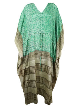 Women's Mint Green Silk Maxi Kaftan – Boho Summer Beach Dress, L-2X