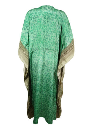 Women's Mint Green Silk Maxi Kaftan – Boho Summer Beach Dress, L-2X
