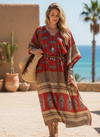 Women’s Sunset Red Kaftan Dress | Boho Summer Beach Style L-2X