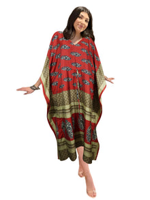  Women's Sunset Red Kaftan Dress – Boho Summer Beach Style L-2X