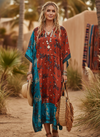 Women’s Apple Red & Blue Floral Kaftan | Boho Summer Beach Caftan L-2X