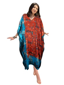  Women's Apple Red & Blue Floral Kaftan – Boho Summer Beach Caftan L-2X