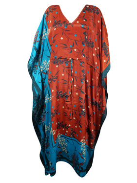 Womens Summer Kaftan, Apple Red, Blue Floral Beach Caftan L-2X