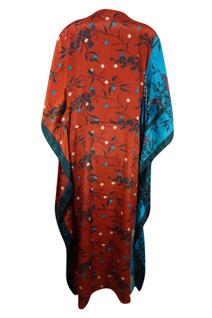 Womens Summer Kaftan, Apple Red, Blue Floral Beach Caftan L-2X