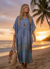 Women’s Lapis Blue Silk Maxi Kaftan | Boho Beach Style Dress L-2X